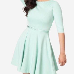 Unique Vintage Mint Knit Half Sleeve Fit & Flare Dress